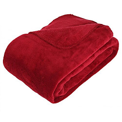 Pegane Plaid, couverture en microfibre coloris rouge -longueur 230 x profondeur 180 x hauteur 1 cm