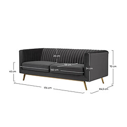 Rendez Vous Deco Canapé Gatsby 2 places en velours gris