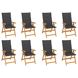 vidaXL Chaises inclinables de jardin et coussins lot de 8 Teck solide 