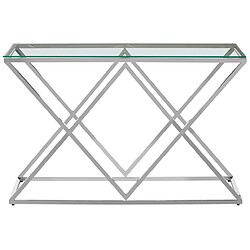 Vivenla Console design en acier argenté avec plateau en verre transparent collection ROMA L. 120 x P. 40 x H. 78 cm