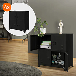 ML DESIGN MODERN LIVING Set de 4 armoires de bureau 75x40x80,5 cm noir, acier, industriel, métallique