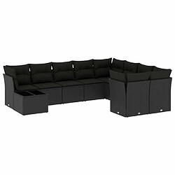 Maison Chic Salon de jardin 10 pcs avec coussins | Ensemble de Table et chaises | Mobilier d'Extérieur noir résine tressée -GKD73494