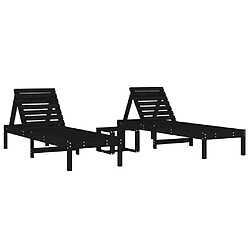 vidaXL Chaises longues lot de 2 avec table noir bois massif de pin