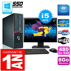 PC Fujitsu Esprimo E720 E85+ SFF I5-4570 8Go Disque 480Go SSD Wifi W7 Ecran 22" - Occasion