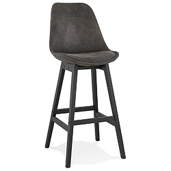 Alterego Tabouret de bar 'ASPEN' en microfibre grise et pieds en bois noir