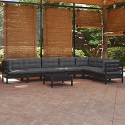 Maison Chic Salon de jardin 8 pcs + coussins - Mobilier/Meubles de jardin - Table et chaises d'extérieur Noir Bois de pin solide -MN41798