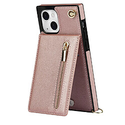 Coque en TPU + PU anti-rayures avec béquille, porte-cartes et lanière rose pour votre iPhone 13 mini 5.4 pouces