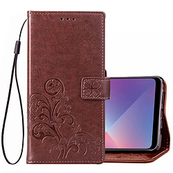 Wewoo Coque Lucky Clover Housse en cuir motif fleurs pressées pour OPPO A5, avec fentes porte-cartes & porte-monnaie & dragonne marron