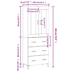 vidaXL Buffet haut Blanc brillant 69,5x34x180 cm Bois d'ingénierie pas cher