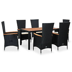 vidaXL Ensemble à manger d'extérieur 7pcs Résine tressée acacia Noir