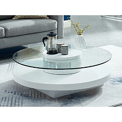 Vente-Unique Table basse RYHALI - Plateau pivotant - Verre trempé & MDF blanc pas cher