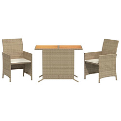 vidaXL Ensemble de bistro 3 pcs avec coussins beige résine tressée