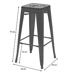 Mendler 2x tabouret de bar HWC-A73, chaise de comptoir, métal, design industriel, empilable ~ gris