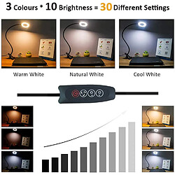 BESTA 7W USB Lampe de Bureau à Pince, 3 Couleurs et 10 Luminosité Réglables, 48 LED 360° Flexible, Lampe Pince pour Lit, Liseuse Lampe de Lecture Livre, Dimmable USB Clip Lampe de Chevet pour Lire (Noir)