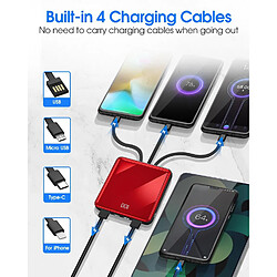 Acheter SANAG Powerbank Avec Câble, Batterie Externe 10 000 Mah, Mini Compacte Avec Chargeur Rapide Portable, Écran Led, 5 Sorties Et 3 Voies D'Entrée, Samsung Ipad Huawei, Etc. (Rouge)