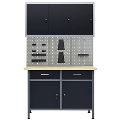 Helloshop26 Etabli 120 cm et 3 panneaux muraux et 1 armoire table de travail atelier gris noir 02_0003664