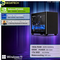 Sedatech Pack Mini-PC Gamer ITX • Intel i9-14900KF • RTX4060 • 16Go DDR5 • 1To SSD M.2 • Windows 11 • Moniteur 24''