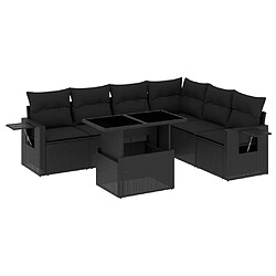 vidaXL Salon de jardin 7 pcs avec coussins noir résine tressée