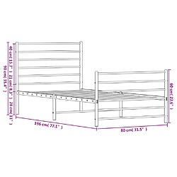 vidaXL Cadre de lit métal sans matelas avec pied de lit noir 75x190 cm pas cher