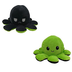 RedMiter Peluche poulpe réversible double face 20 cm -vert + noir