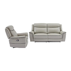 Avis Vente-Unique Canapé 3 places et fauteuil relax électrique en cuir gris clair ADELIO