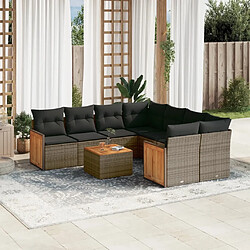 Maison Chic Salon de jardin 9 pcs avec coussins | Ensemble de Table et chaises | Mobilier d'Extérieur gris résine tressée -GKD31385