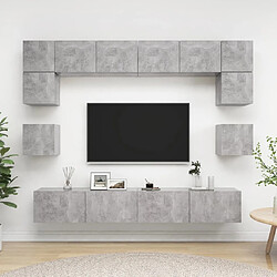 Maison Chic Ensemble de meubles TV 8 pcs | Banc TV Moderne pour salon | Meuble de Rangement - Gris béton Aggloméré -MN79103