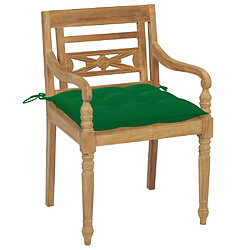 vidaXL Chaises Batavia lot de 2 et coussins verts Bois de teck massif