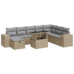 vidaXL Salon de jardin avec coussins 9 pcs beige résine tressée