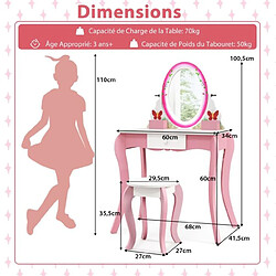 Helloshop26 Coiffeuse enfants avec tabouret et miroir rotatif à 360° tableau blanc au dos table de maquillage avec tiroir et 4 marqueurs rose 20_0004871