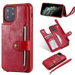 Wewoo Coque Pour iPhone 11 Pro Boucle Zipper Etui de protection antichoc avec support et fentes cartes & Portefeuille et cordon et cadre photos Rouge