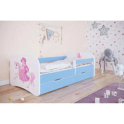 Lit Babydreams bleu princesse à cheval sans tiroir, matelas 140/70