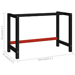 vidaXL Cadre de banc de travail Métal 120x57x79 cm Noir et rouge pas cher