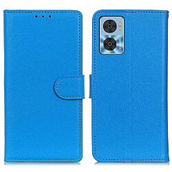 Etui en PU texture litchi, anti-écaillage avec support pour votre Motorola Moto E22 4G/E22i 4G - bleu