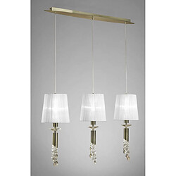 Luminaire Center Suspension Tiffany 3+3 Ampoules E27+G9 Line, laiton antique avec Abat jour blancs & cristal transaparent