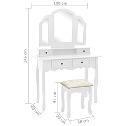 vidaXL Ensemble de coiffeuse et tabouret Blanc 100x40x146 cm Paulownia pas cher