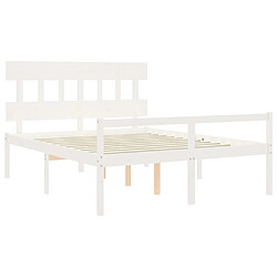 Maison Chic Lit adulte - Cadre Structure de lit avec tête de lit Contemporain blanc 160x200 cm bois massif -MN81535 pas cher