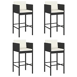 vidaXL Tabourets de bar lot de 4 avec coussins noir résine tressée