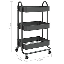 vidaXL Chariot à 3 niveaux Anthracite 43x34x79 cm Acier pas cher