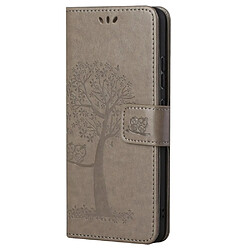 Etui en PU motif chouette et arbre avec support gris pour votre Xiaomi Redmi Note 11 Pro Plus/Redmi Note 11 Pro