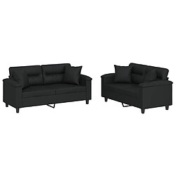 vidaXL Ensemble de canapés 2 pcs avec coussins noir similicuir