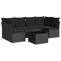 vidaXL Salon de jardin 7 pcs avec coussins noir résine tressée