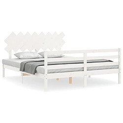 Maison Chic Lit adulte - Cadre Structure de lit avec tête de lit Contemporain blanc 160x200 cm bois massif -MN69351