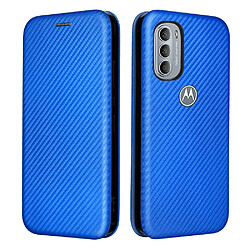 Coque en TPU + PU texture en fibre de carbone avec béquille en anneau et porte-carte bleu pour votre Motorola Moto G31/G41