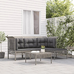 vidaXL Salon de jardin 5 pcs avec coussins Gris Résine tressée