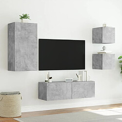 Maison Chic Lot de 4 Meuble TV muraux, Banc TV avec lumières LED pour salon, Meuble de rangement gris béton -GKD78102 pas cher