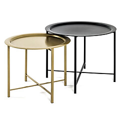 Pegane Lot de 2 tables basses, tables de salon en métal coloris noir, Or