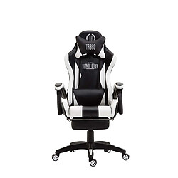 Decoshop26 Fauteuil de bureau repose-pieds télescopique design sportif gamer en PVC noir / blanc et plastique 10_0002506