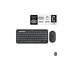 Ensemble clavier Azerty et souris sans fil Bluetooth Logitech Pebble 2 Combo Graphite 