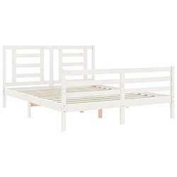 Maison Chic Lit adulte - Cadre Structure de lit avec tête de lit Contemporain blanc 160x200 cm bois massif -MN99145 pas cher